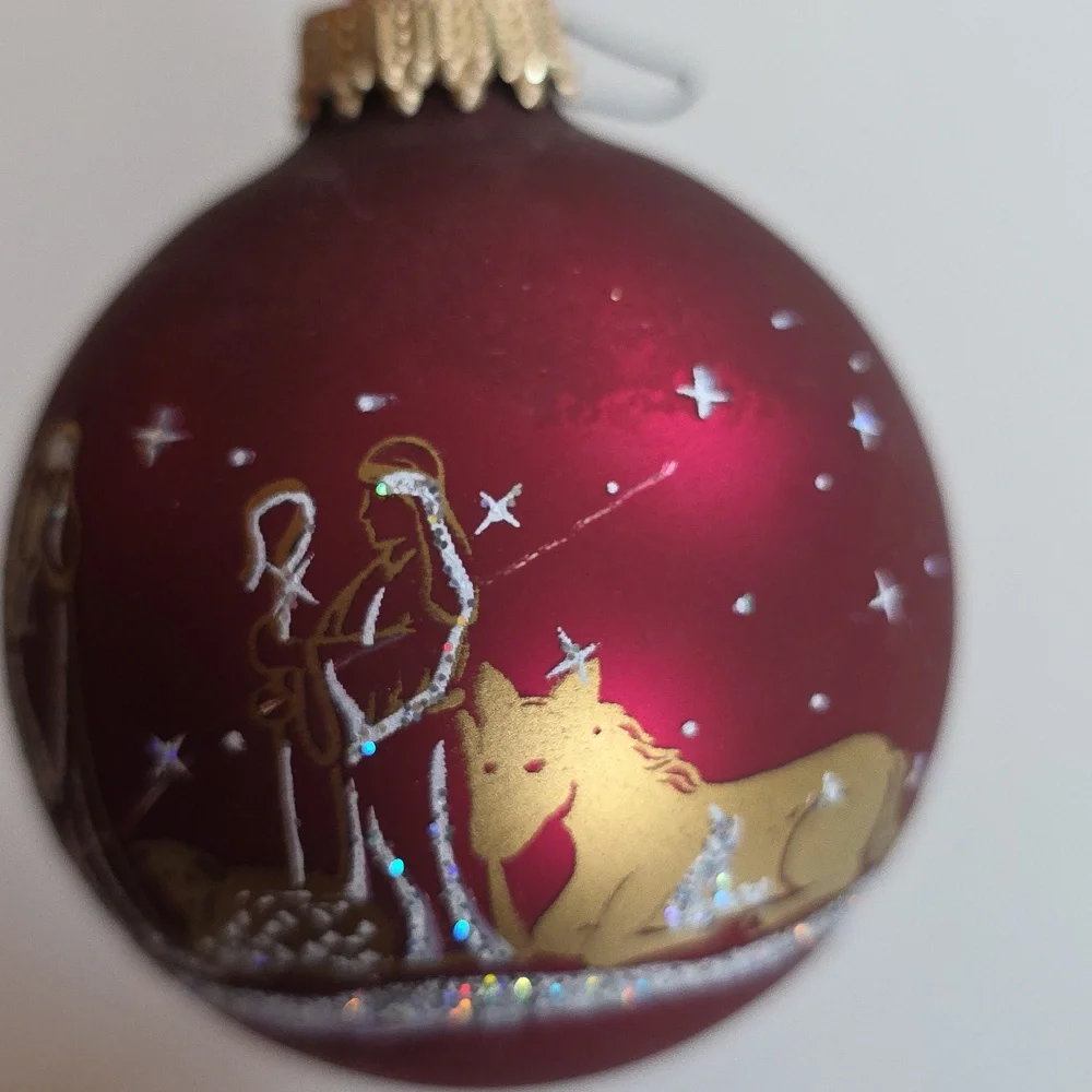 Christmas Ornaments - Elegant Red and Gold Nativity Scene Set Of 4